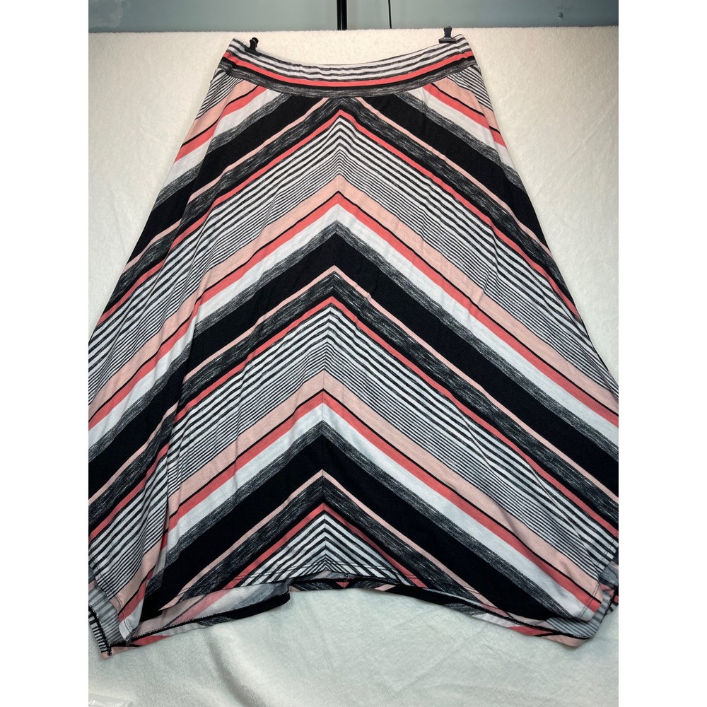 Chevron Maxi Skirt Womens XL Striped Boho Pull On Elastic Waist Jersey Knit Soft